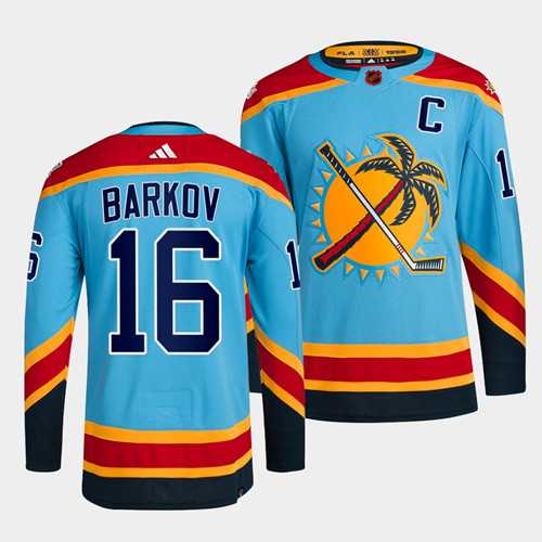 Mens Florida Panthers #16 Aleksander Barkov Blue 2022 Reverse Retro Stitched Jersey Dzhi